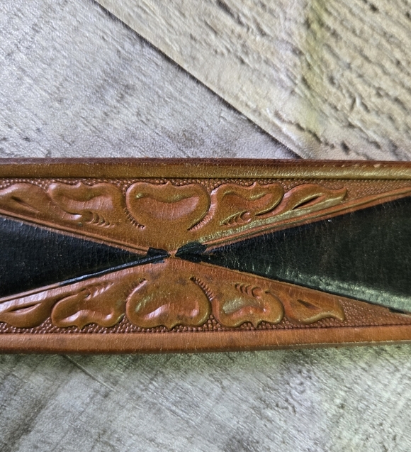 LOOPER | Vintage Hand-tooled Leather Belt & Buckle sz 36 - Picture 5 of 8